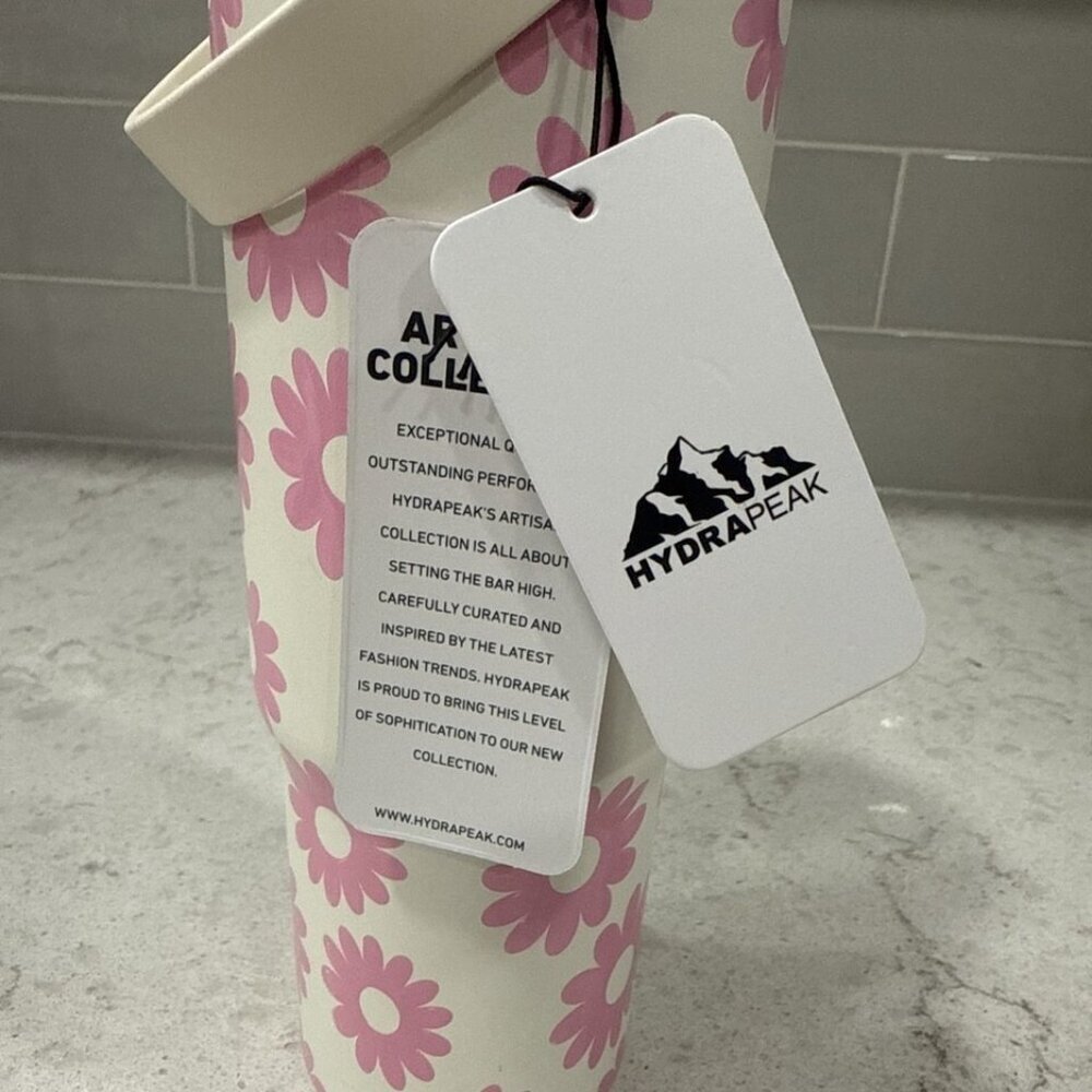 Hydrapeak BRIGHT PINK DAISIES water bottle Tumbler Stainless steel 32oz NEW - Picture 4 of 6